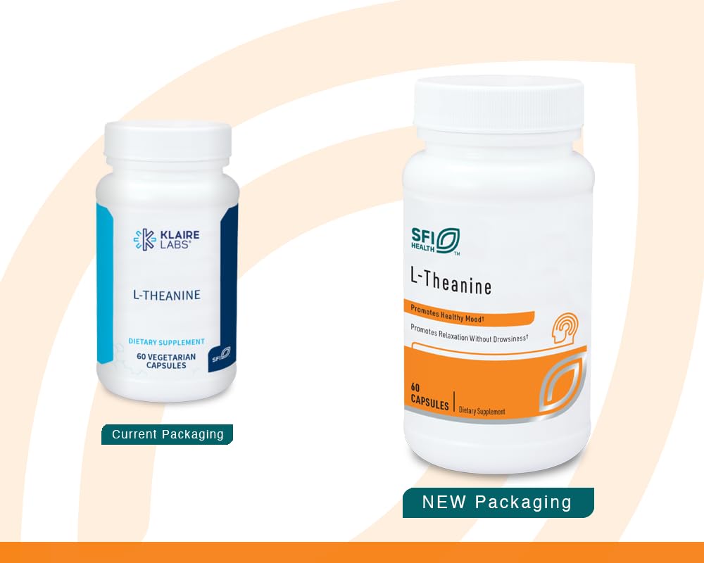 SFI Health Klaire Labs L-Theanine capsules close-up for calm focus.