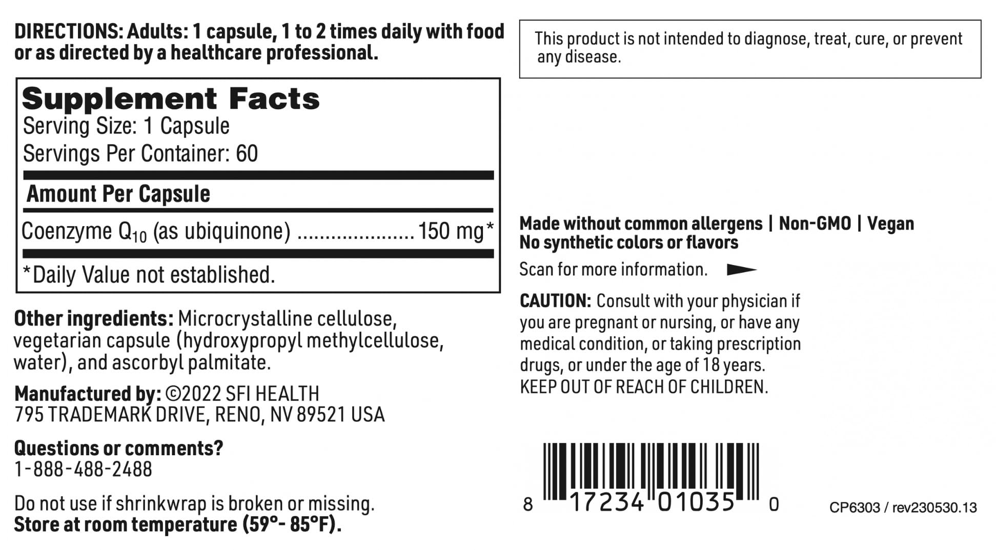 SFI Health Klaire Labs CoQ10 packaging front with capsule count