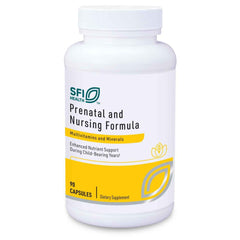SFI Health Klaire Labs Prenatal bottle front highlighting comprehensive support for preconception through nursing.