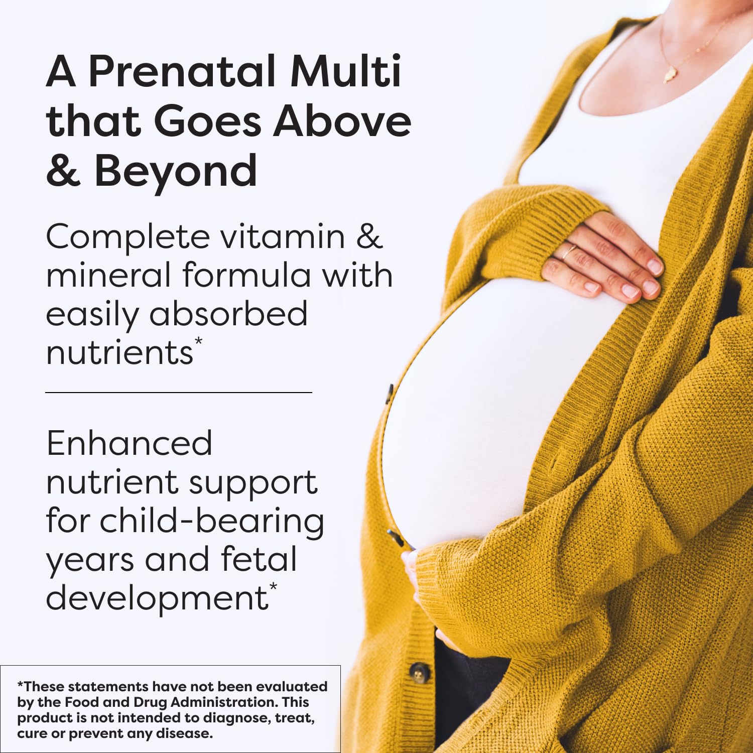 Iron label on Klaire Labs Prenatal bottle notes Ferrochel chelated iron for gentler digestion.