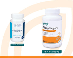 Klaire Labs stress label closeup highlights clean, allergen-free formula