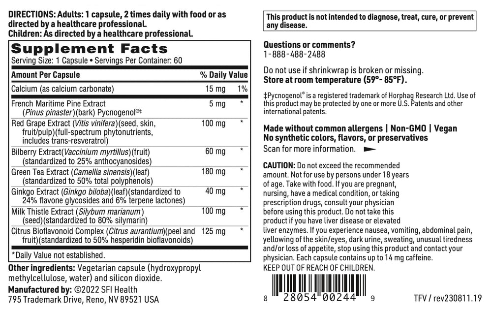 SFI Health Theraflavone bottle emphasizes pine bark extract antioxidant activity