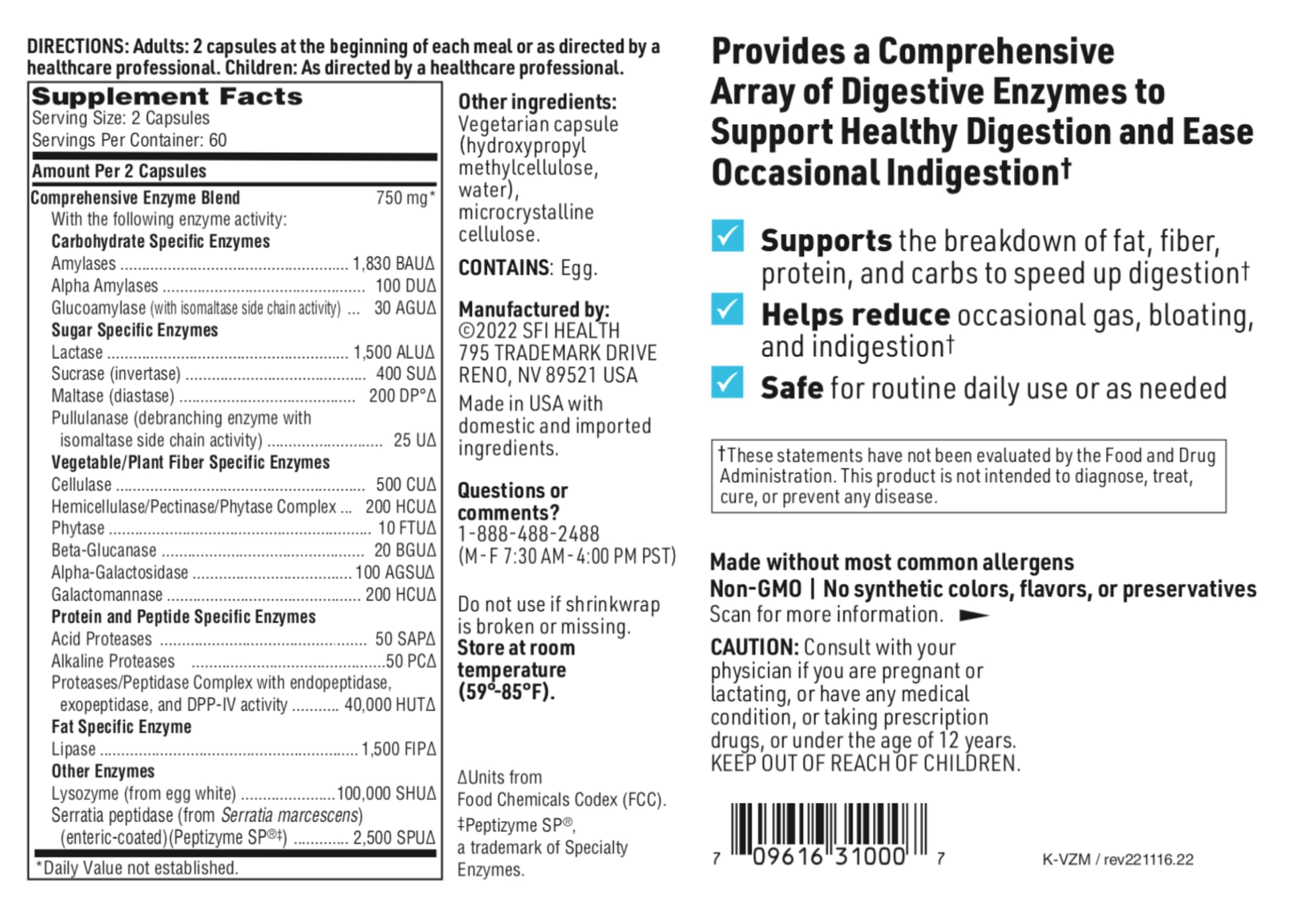SFI Health Vital-Zymes close-up shows sensitivity-minded enzyme blend