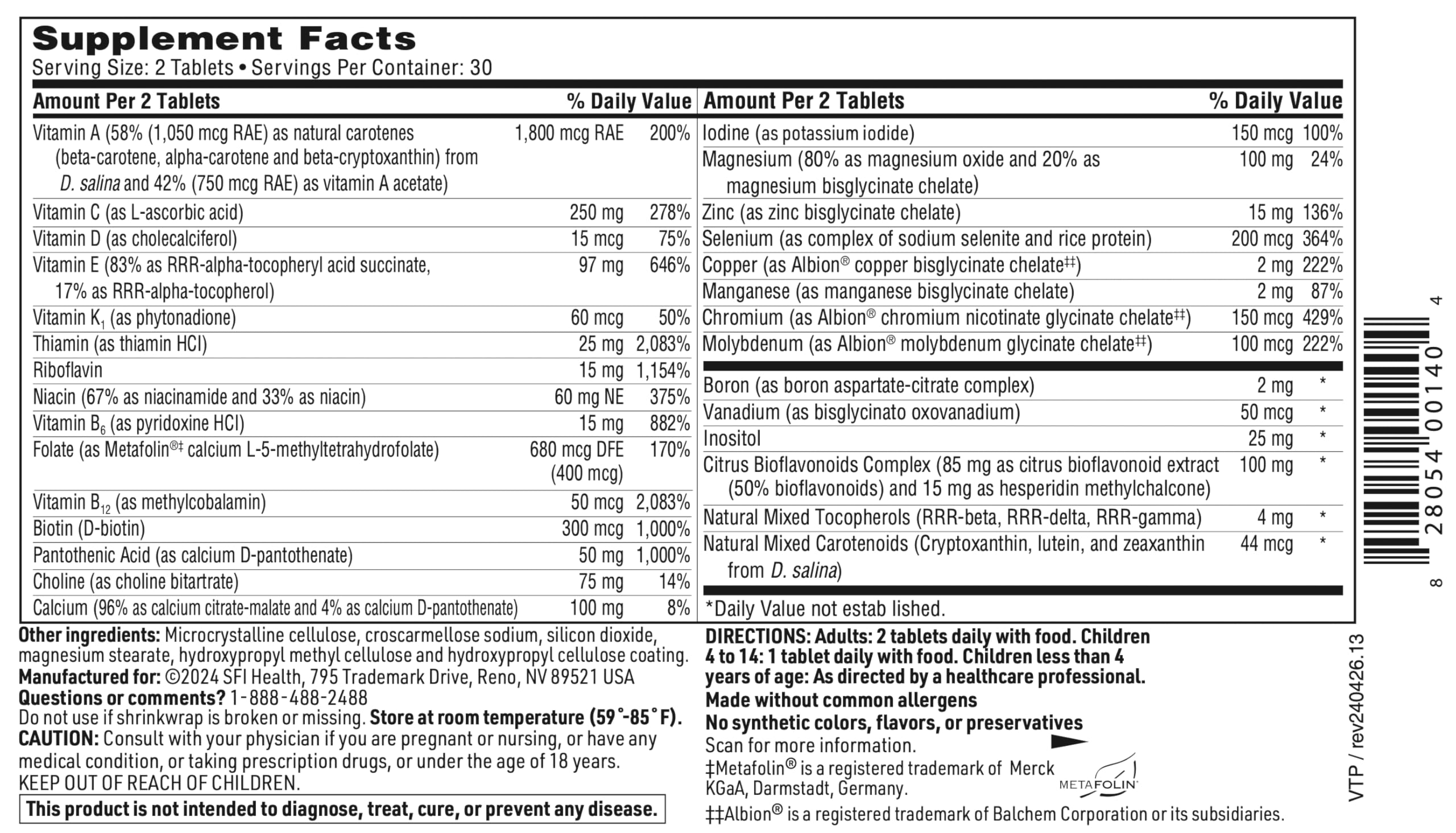 SFI Health VitaPrime choline, methyl folate and B12 formulation closeup.