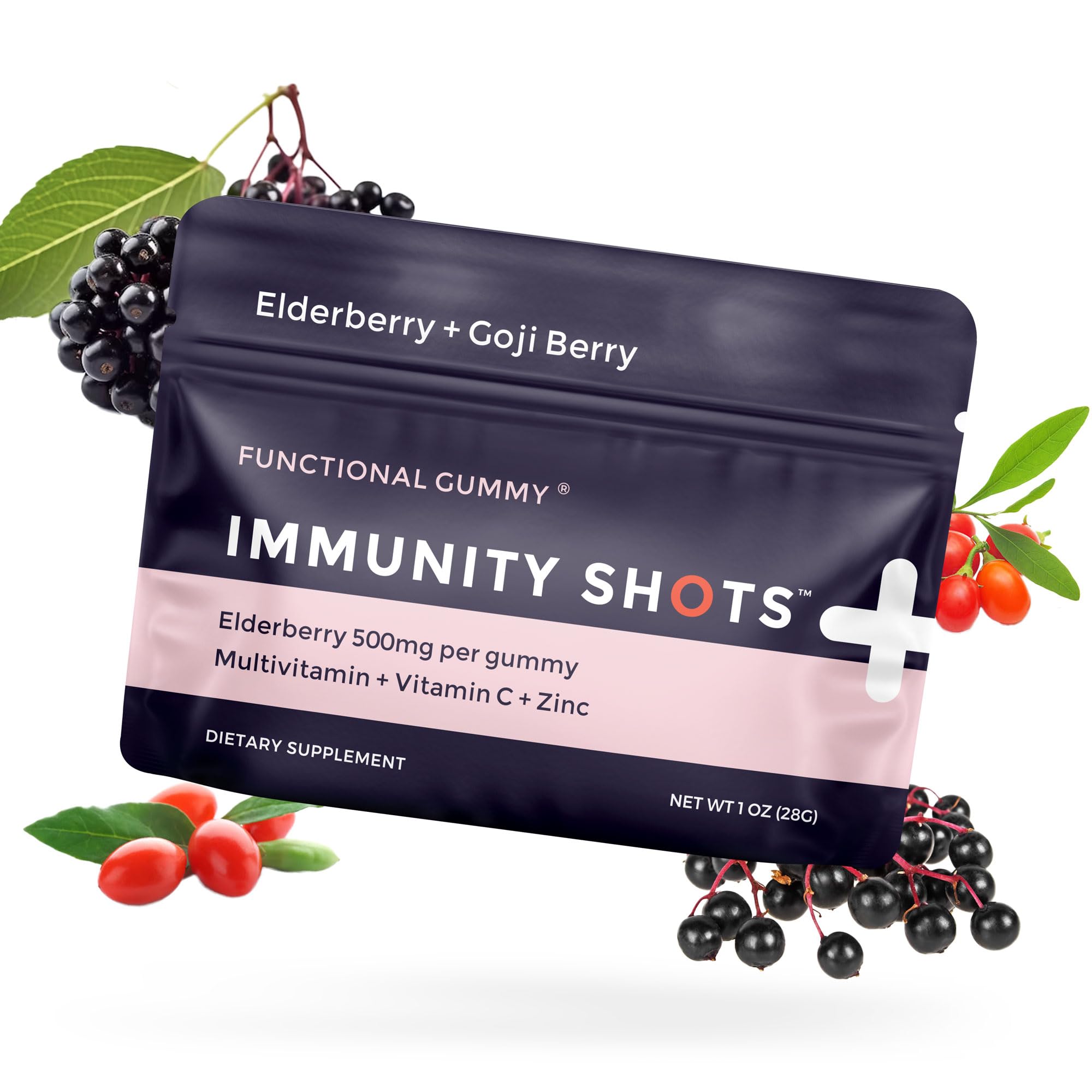 SGC Immunity Shots bottle with elderberry-goji gummies for daily wellness