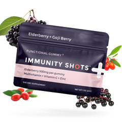 SGC Immunity Shots bottle with elderberry-goji gummies for daily wellness