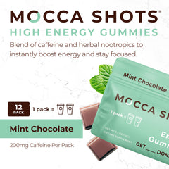 SGC Mocca Shots Mint Chocolate gummy on table showcases portable energy