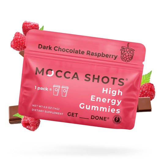 SGC Mocca Shots Raspberry Chocolate pack with two energy gummies