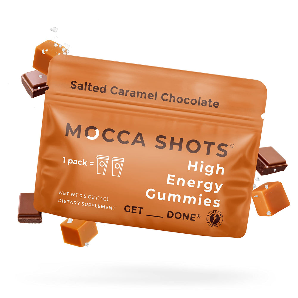 SGC Mocca Shots salted caramel pack for quick energy on the go.