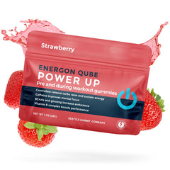 SGC Power Up bottle close-up showing gummies for steady energy during workouts