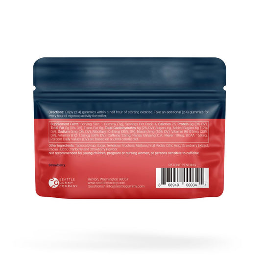 SGC Power Up gummies pack on gym floor for convenient pre-workout fueling