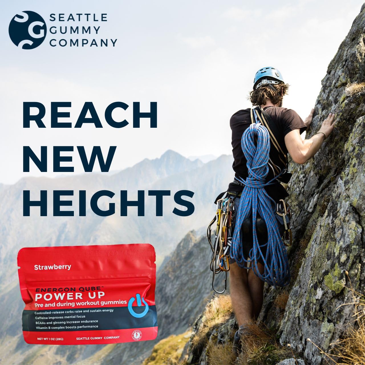 SGC Power Up ingredients close-up with BCAAs, ginseng, and caffeine