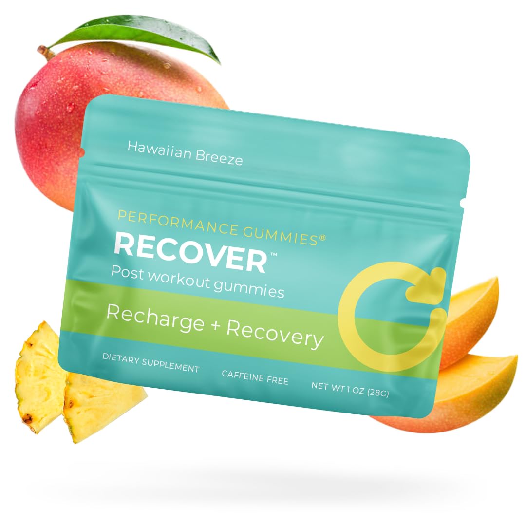 SGC Recover Gummies bottle front view highlighting Hawaiian Breeze flavor for post-workout recovery.