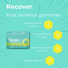 Hawaiian Breeze packaging with gummies poured, suggesting tasty recovery support.