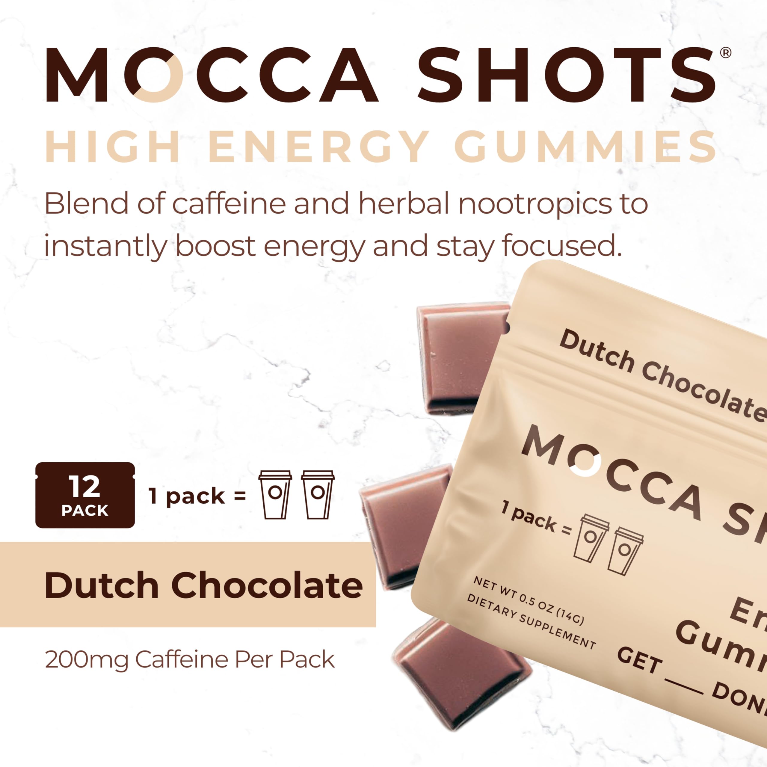 SGC Seattle Gummy Company Dutch Chocolate Mocca gummies close-up showing energy lift.