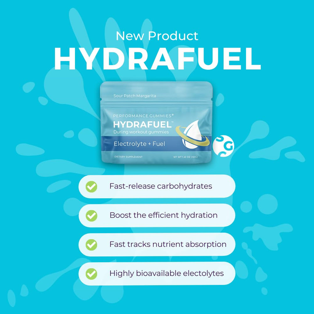 SGC HydraFuel Margarita gummies pack shot shows portable energy and hydration for endurance.