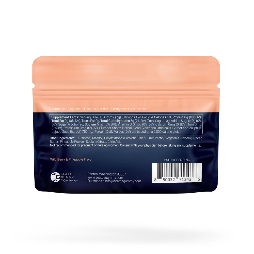 SGC Slumber Shots jar with gummies demonstrates convenient nightly supplement.