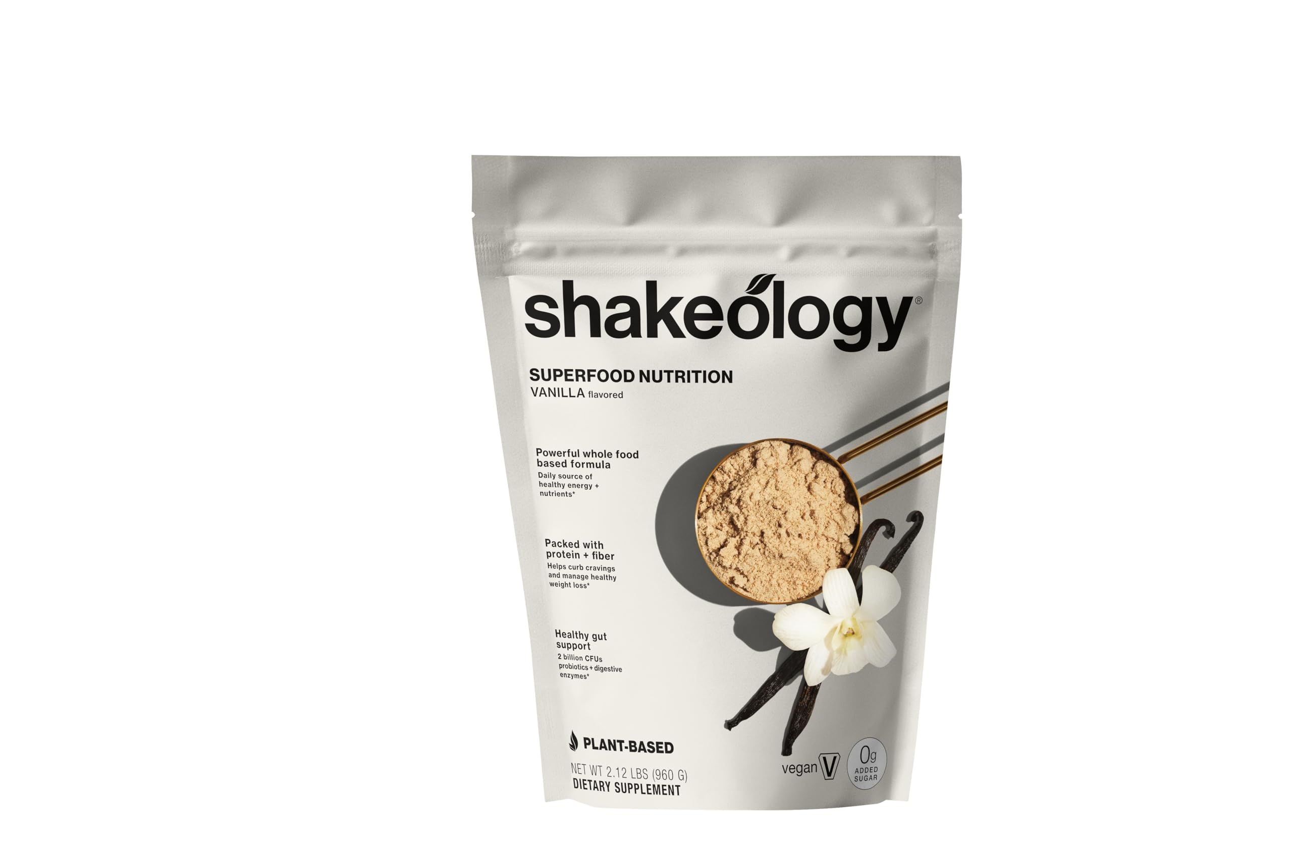 Shakeology Vanilla plant-based protein bottle highlighting vegan nutrition and clean ingredients