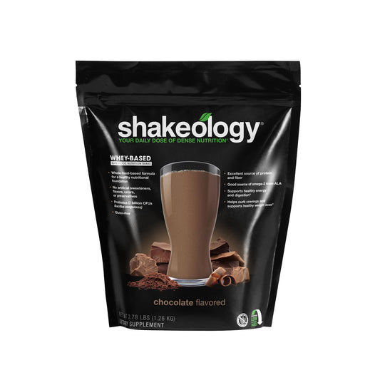 Shakeology whey protein blend jar with rich nutrition for balanced meals.