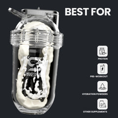 Carrying loop on Shakesphere shaker shown for on-the-go use.