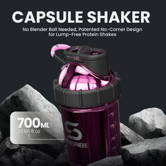 Shakesphere patented capsule design blends smoothly with no mixing ball.