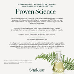 Shaklee Advanced Physique nutrition panel reveals calories and protein per serving.