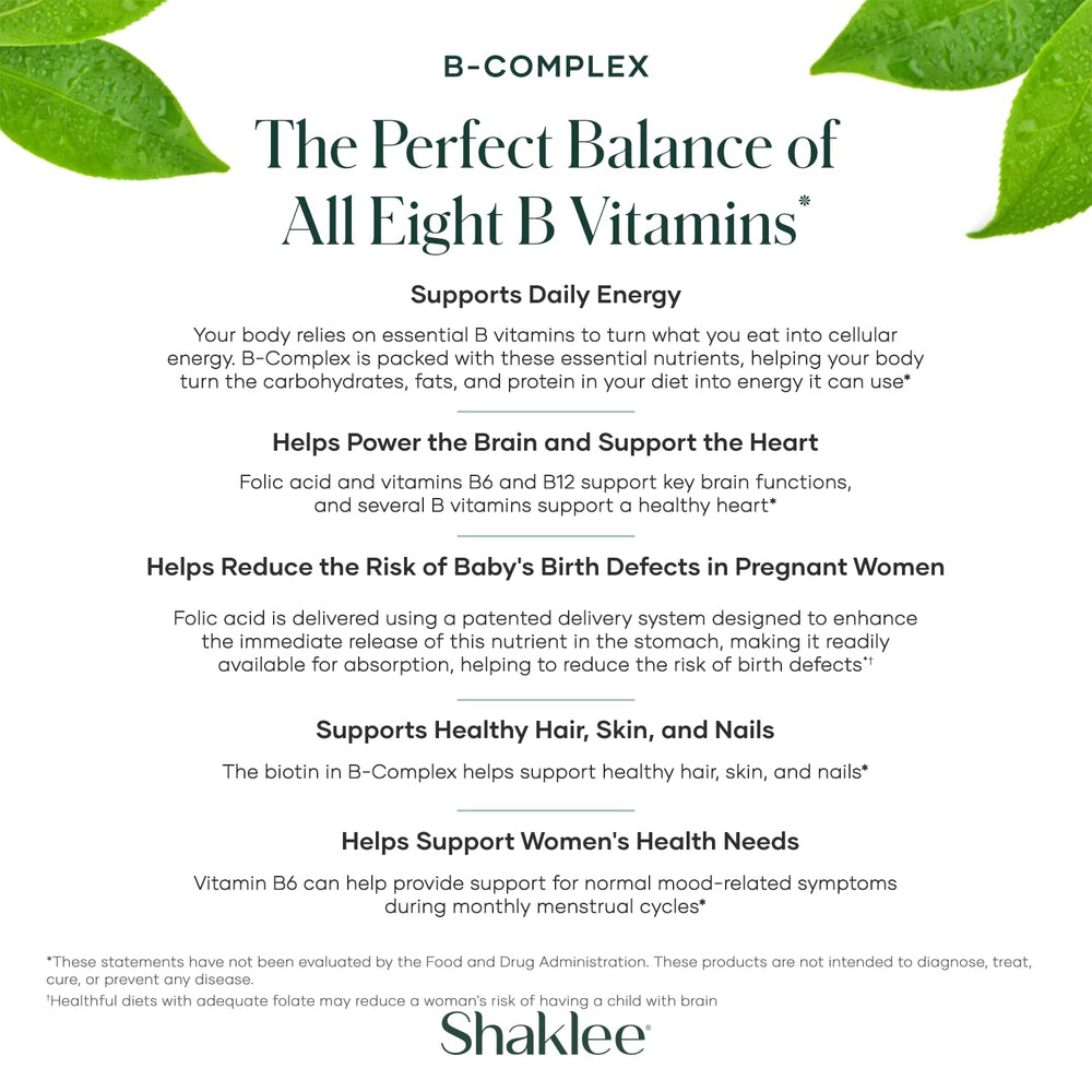 Shaklee B-Complex tablets in hand for on the go daily energy