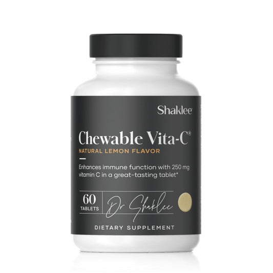 Shaklee Vita-C 250mg chewable lemon tablet close-up for easy immunity support.