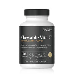 Shaklee Vita-C 250mg chewable lemon tablet close-up for easy immunity support.