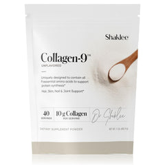 Shaklee Collagen-9 40 servings bottle supports daily wellness routine.