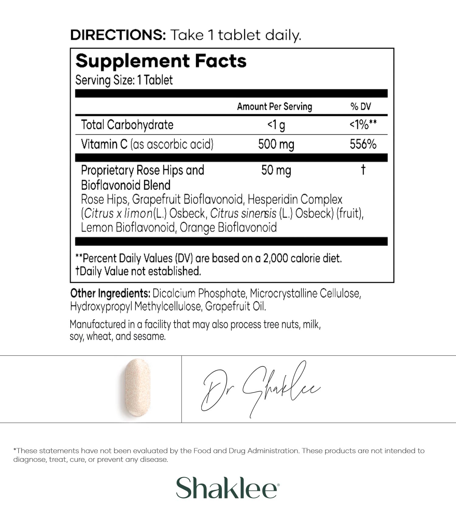 Close-up of Shaklee Vita-C 500mg capsules showing high potency.
