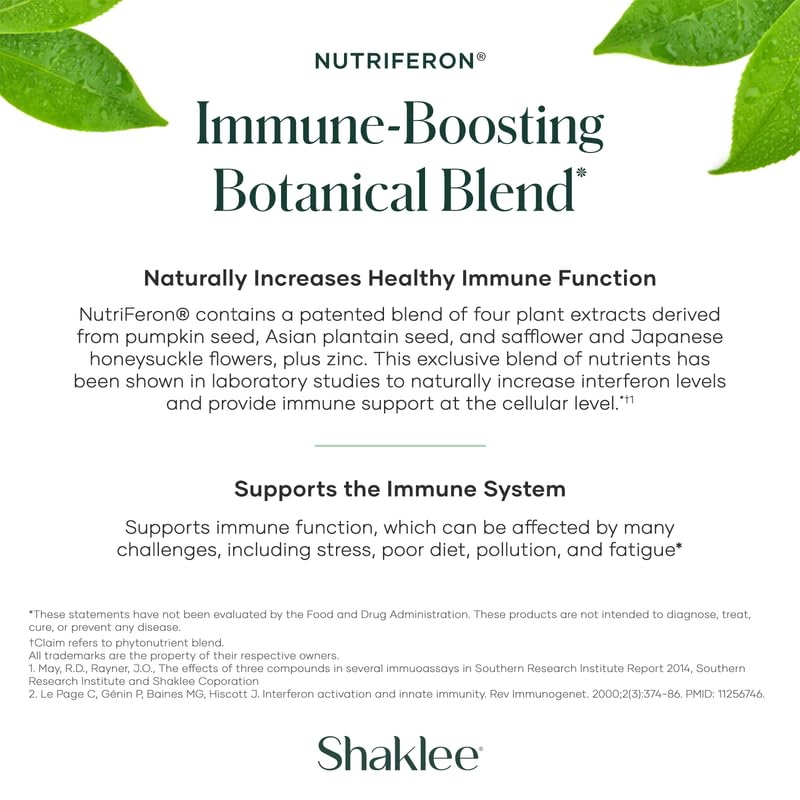 Shaklee NutriFeron bottle label with plant-based ingredients emphasis.