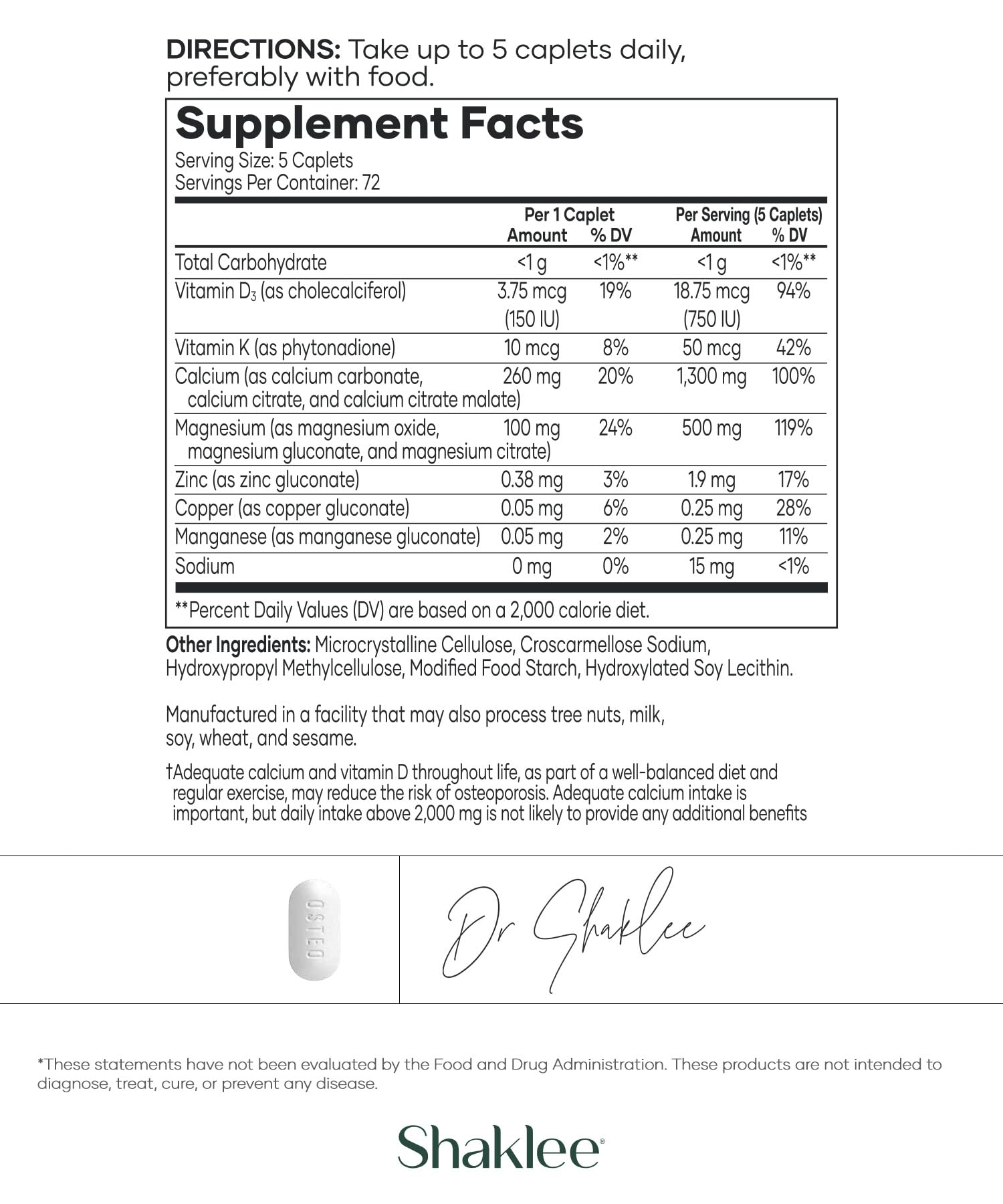 Shaklee OsteoMatrix label highlights high calcium and magnesium content.