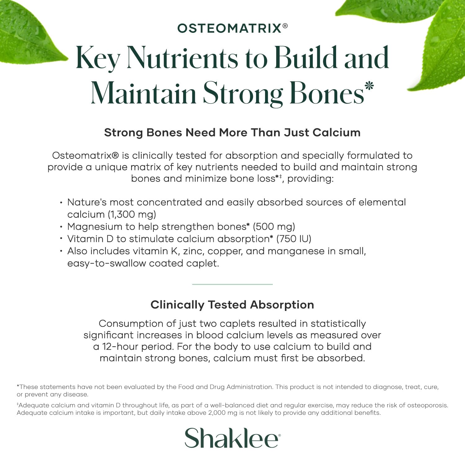 Shaklee OsteoMatrix ingredients panel shows vitamins D and K.