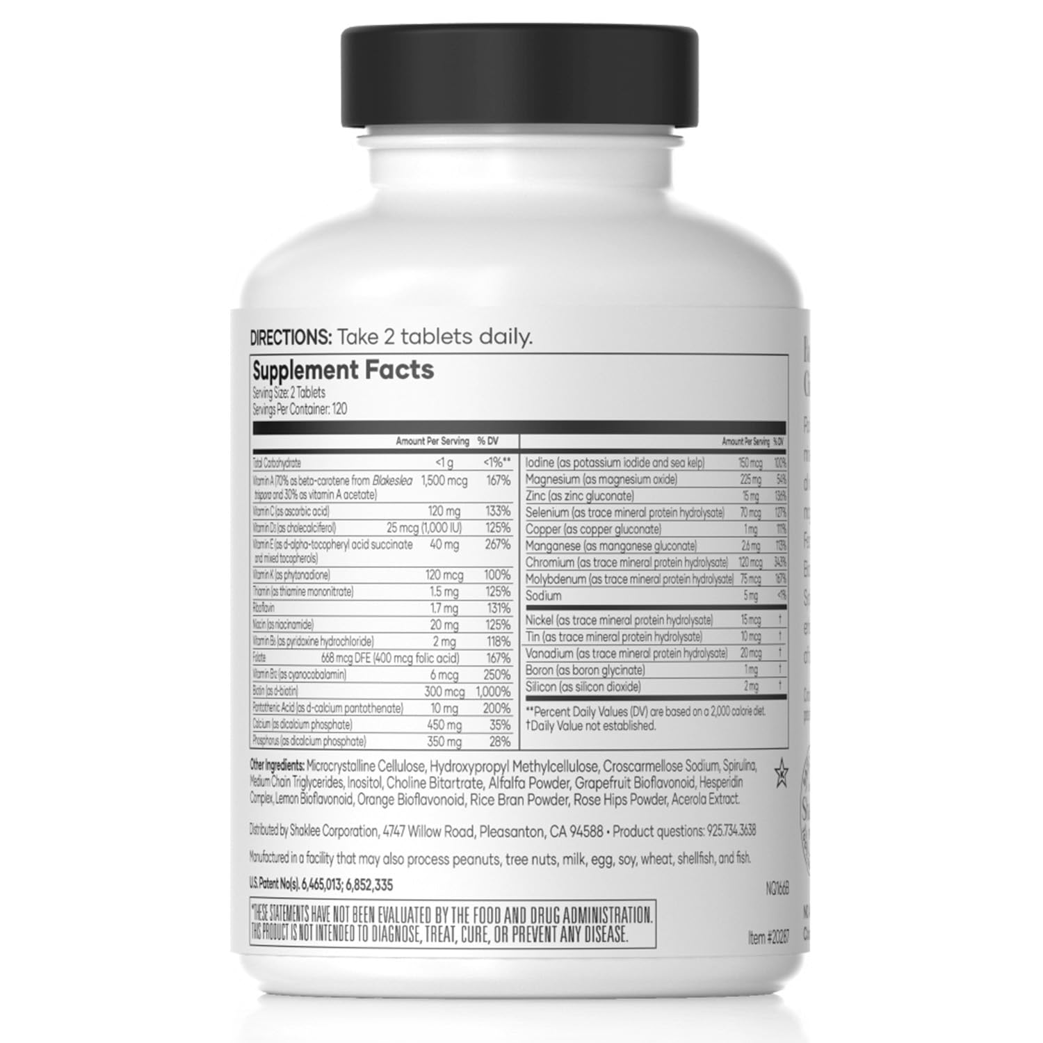 Shaklee Vita-Lea Men bottle back label detailing minerals and vitamins C D E