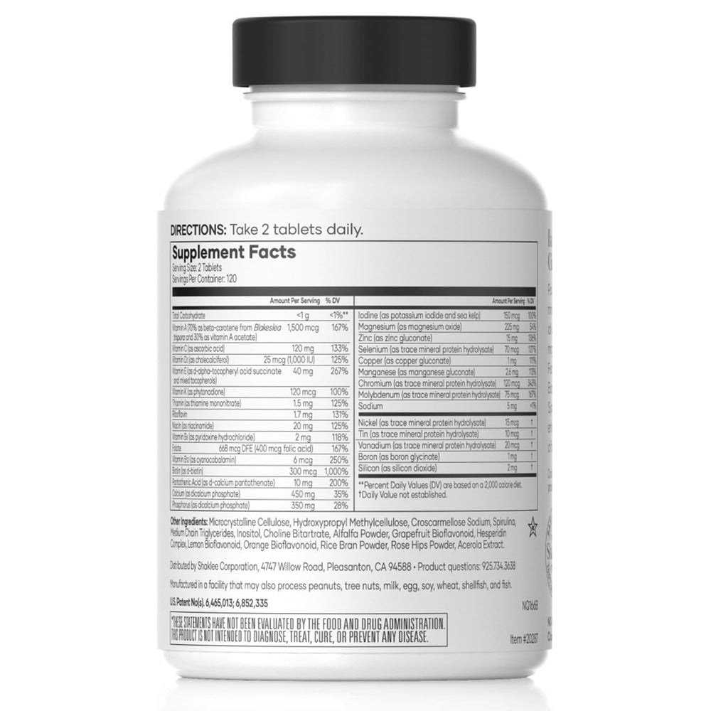Shaklee Vita-Lea Men bottle back label detailing minerals and vitamins C D E
