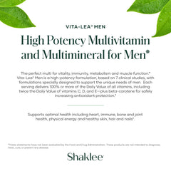 Shaklee Vita-Lea Men bottle with glass illustrating daily wellness routine