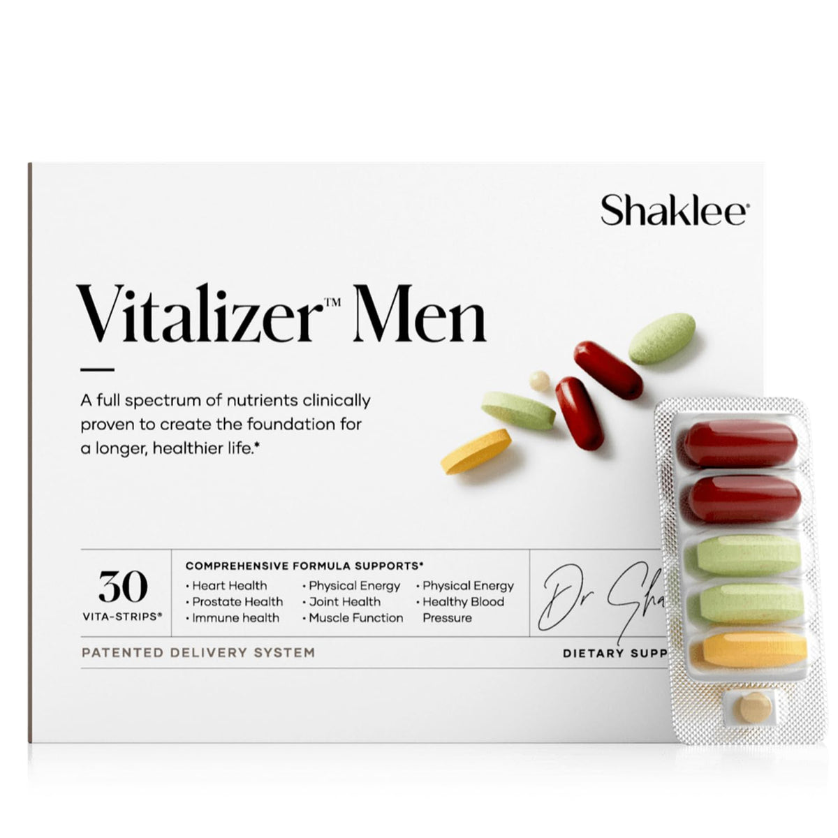 Shaklee Vitalizer Men packaging front showing comprehensive daily nutrition.
