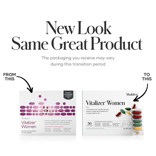Shaklee Vitalizer Women foil-strip close-up highlighting omega-3 and probiotics