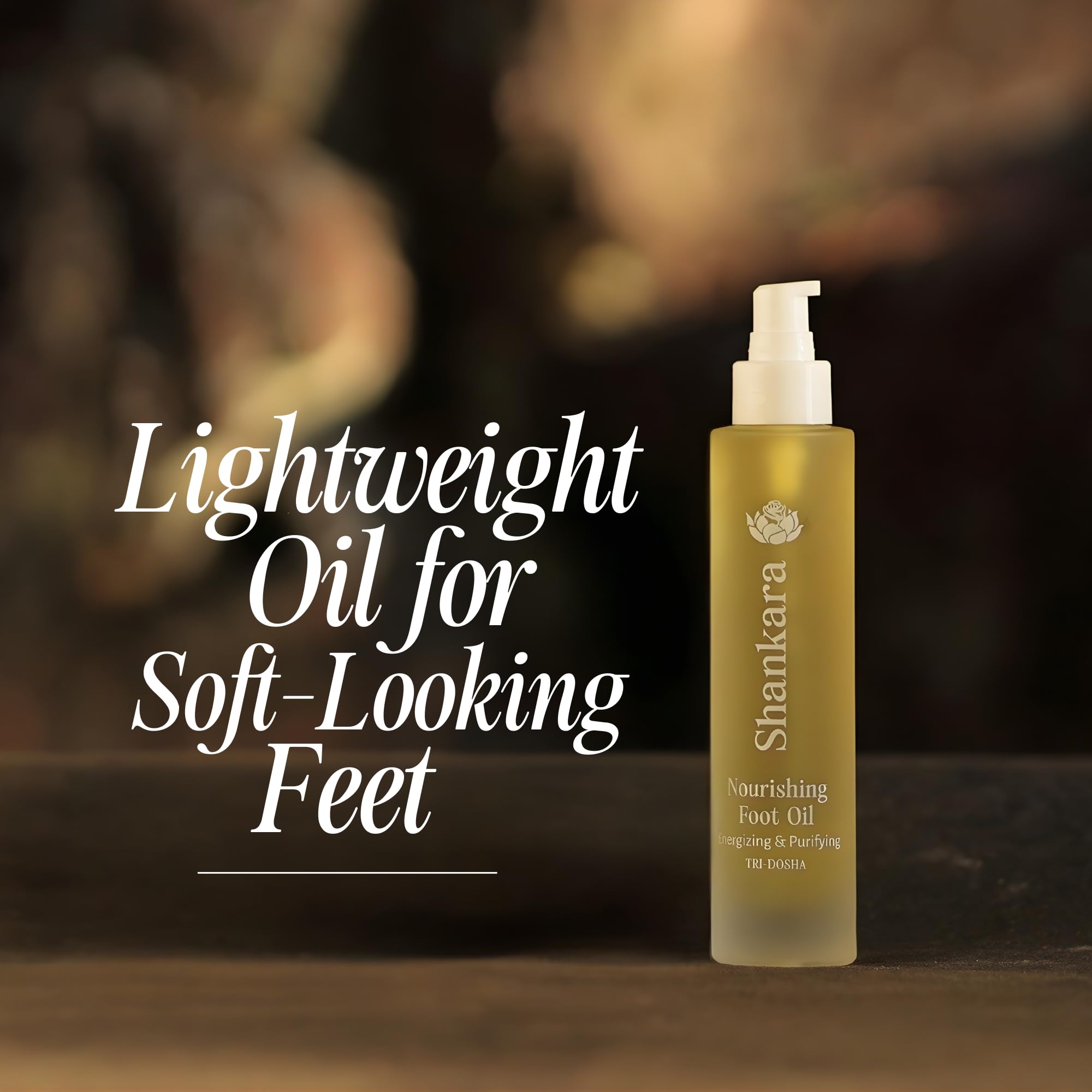 Shankara Nourishing Foot Oil bottle pour showing quick absorption.