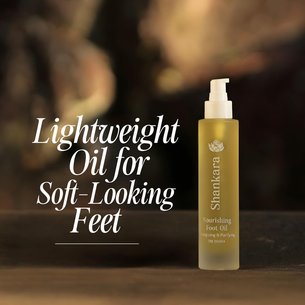 Shankara Nourishing Foot Oil bottle pour showing quick absorption.