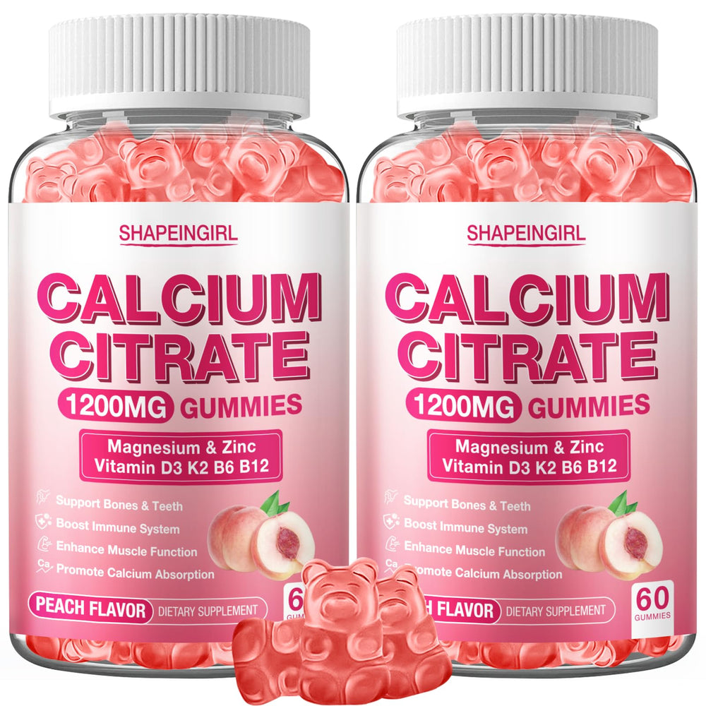 Shapeingirl 1200mg calcium citrate peach gummies for daily bone support and easy supplementation