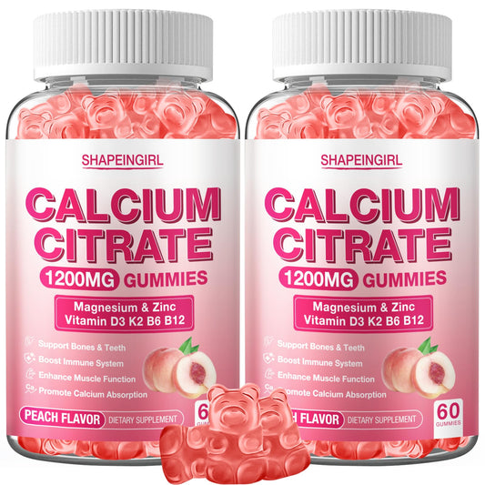 Shapeingirl 1200mg calcium citrate peach gummies for daily bone support and easy supplementation