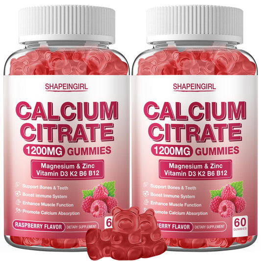 SHAPEINGIRL calcium citrate gummies bottle with raspberry flavor supports bone health and daily vitality.