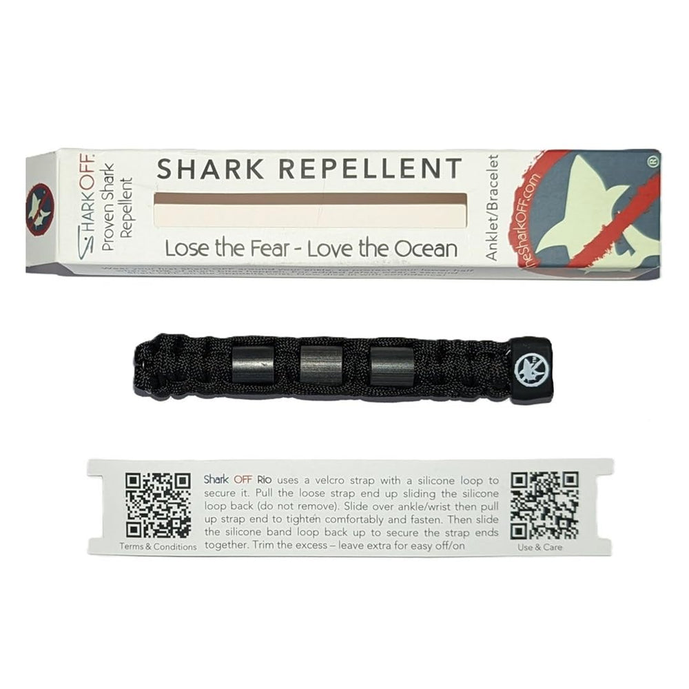 Shark OFF Rio style bracelet on the ankle for water sports protection.