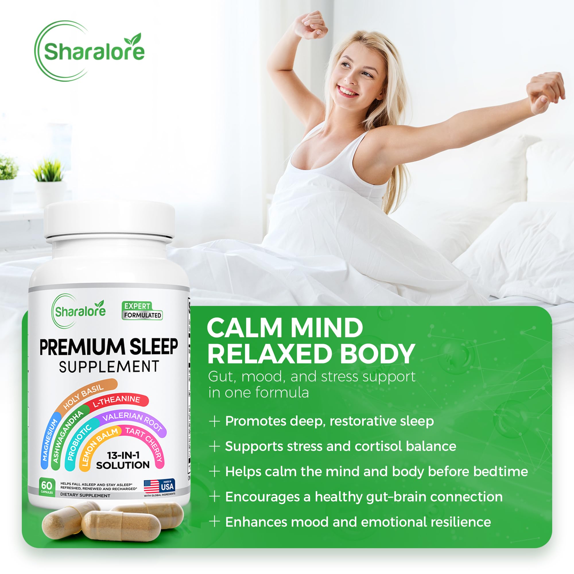 Sharalore magnesium bisglycinate ingredient closeup for calming nerve support