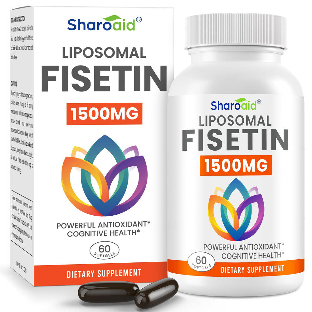 Sharoaid 1500mg Fisetin softgel bottle ready for daily antioxidant support.