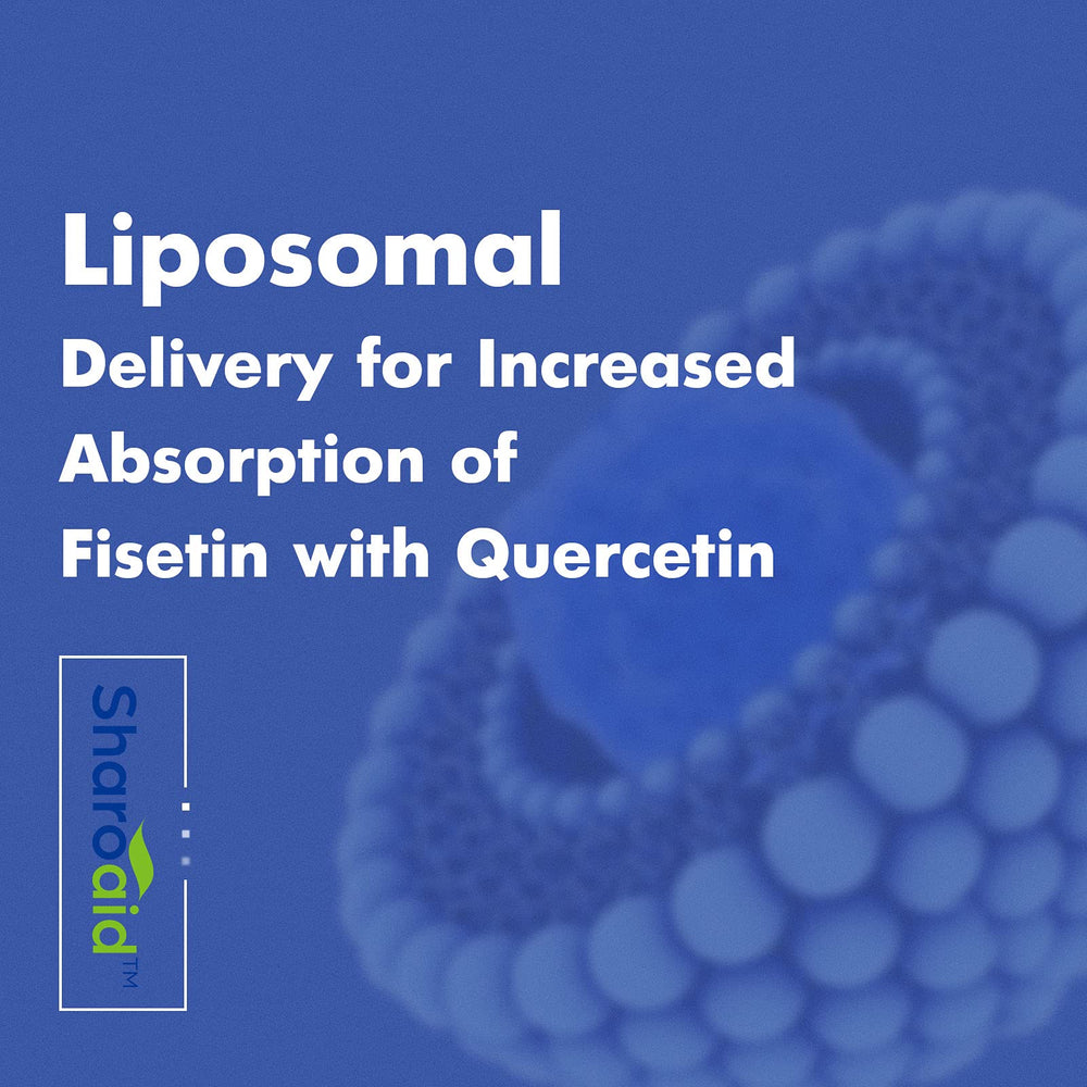 Sharoaid liposomal fisetin bottle pour demonstrates convenient dosing