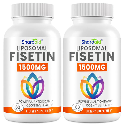 Sharoaid liposomal fisetin bottle demonstrates potent absorption for daily wellness routines.