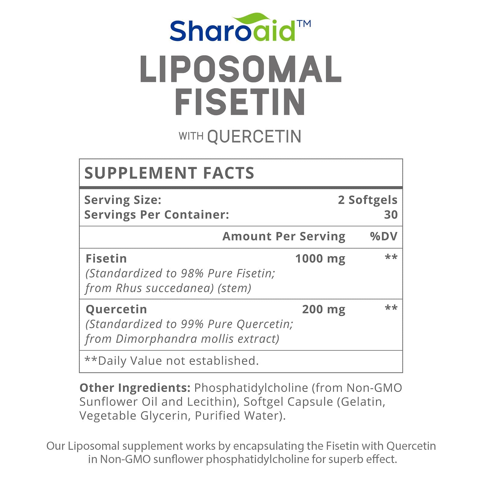 Sharoaid liposomal fisetin packaging box shows two-bottle value